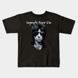 Jeff Beck No. 10: Legends Never Die, Rest In Peace 1944 - 2023 (RIP) on a Dark Background Kids T-Shirt
